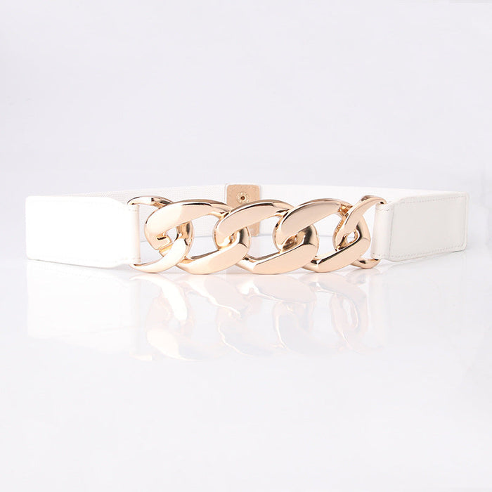 Wholesale chain elastic waist seal Womenbelt JDC-WB-JL050 Womenbelt JoyasDeChina Gold buckle white Wholesale Jewelry JoyasDeChina Joyas De China