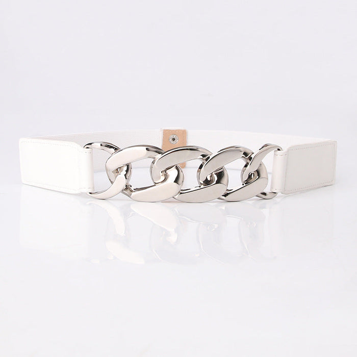 Wholesale chain elastic waist seal Womenbelt JDC-WB-JL050 Womenbelt JoyasDeChina Silver buckle white Wholesale Jewelry JoyasDeChina Joyas De China