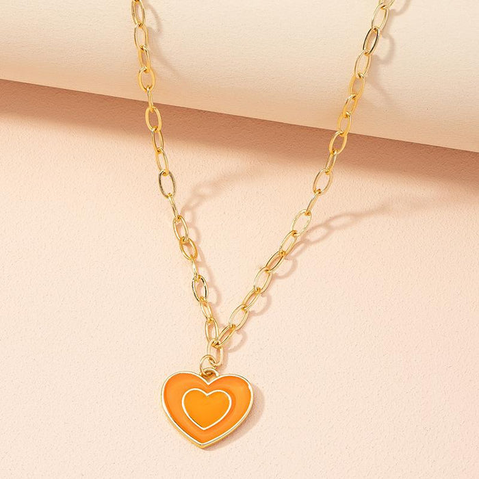 Wholesale chain love heart pendant alloy necklaces JDC-NE-AYN071 necklaces JoyasDeChina X588-orange Wholesale Jewelry JoyasDeChina Joyas De China