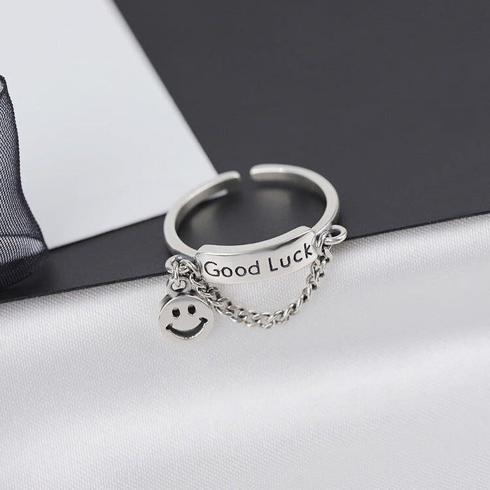 Wholesale chain smiley face opening adjustable metal ring MOQ≥10 JDC-RS-NS015 Rings 尼森 Wholesale Jewelry JoyasDeChina Joyas De China
