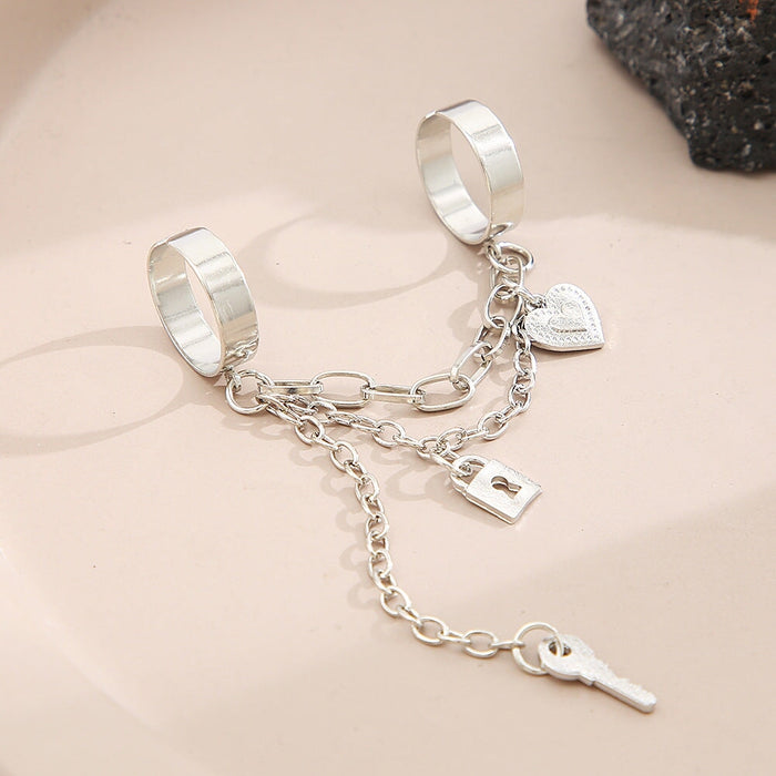 Wholesale chain two finger siamese cross key lock open alloy ring JDC-RS-F080 Rings 韩之尚 Wholesale Jewelry JoyasDeChina Joyas De China