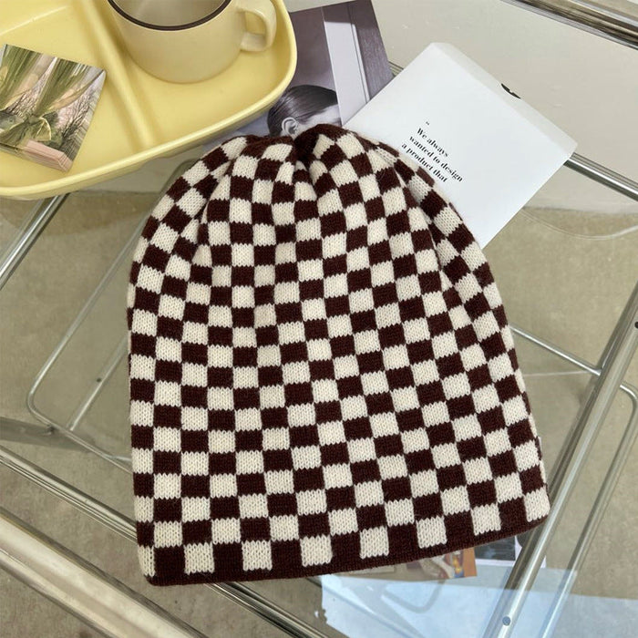Wholesale checkerboard lattice woolen hat JDC-FH-NLS023 Fashionhat 倪罗诗 brown 55-60cm Wholesale Jewelry JoyasDeChina Joyas De China