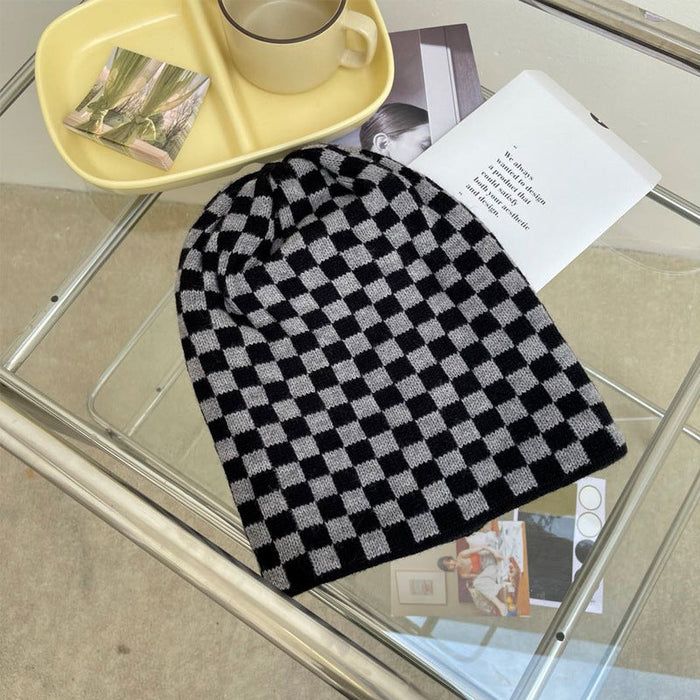 Wholesale checkerboard lattice woolen hat JDC-FH-NLS023 Fashionhat 倪罗诗 dark grey 55-60cm Wholesale Jewelry JoyasDeChina Joyas De China