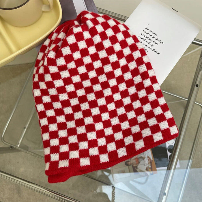 Wholesale checkerboard lattice woolen hat JDC-FH-NLS023 Fashionhat 倪罗诗 red 55-60cm Wholesale Jewelry JoyasDeChina Joyas De China