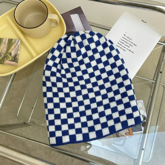 Wholesale checkerboard lattice woolen hat JDC-FH-NLS023 Fashionhat 倪罗诗 royal blue 55-60cm Wholesale Jewelry JoyasDeChina Joyas De China