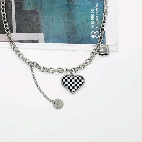 Wholesale Chessboard Heart Titanium Steel Necklace JDC-NE-ChenY005 Necklaces 晨远 Wholesale Jewelry JoyasDeChina Joyas De China