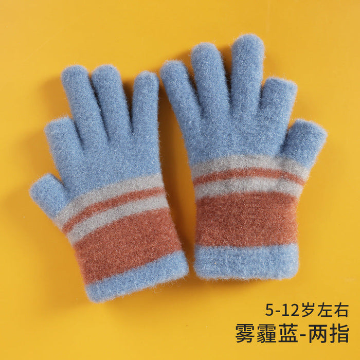 Wholesale children's crystal mink knitted gloves JDC-GS-RH005 Gloves 润赫 blue B Children 5-12 years old Wholesale Jewelry JoyasDeChina Joyas De China