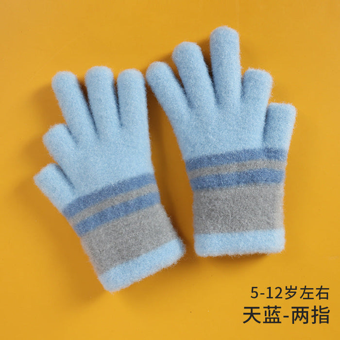 Wholesale children's crystal mink knitted gloves JDC-GS-RH005 Gloves 润赫 blue Children 5-12 years old Wholesale Jewelry JoyasDeChina Joyas De China