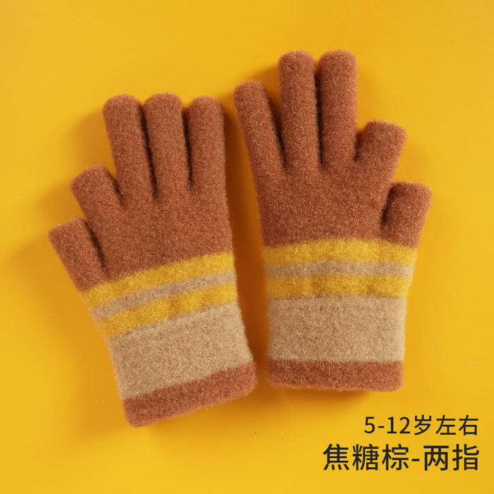 Wholesale children's crystal mink knitted gloves JDC-GS-RH005 Gloves 润赫 brown Children 5-12 years old Wholesale Jewelry JoyasDeChina Joyas De China
