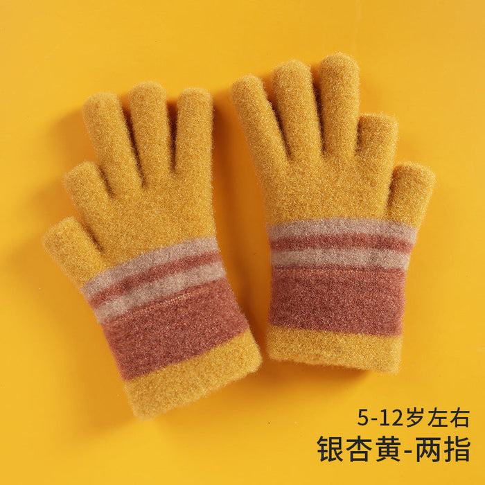 Wholesale children's crystal mink knitted gloves JDC-GS-RH005 Gloves 润赫 yellow B Children 5-12 years old Wholesale Jewelry JoyasDeChina Joyas De China