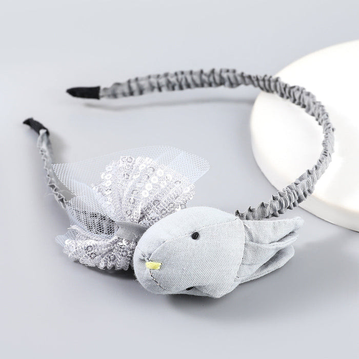 Wholesale children's fabric lace cartoon rabbit headband JDC-HD-JL006 Headband JoyasDeChina grey Wholesale Jewelry JoyasDeChina Joyas De China