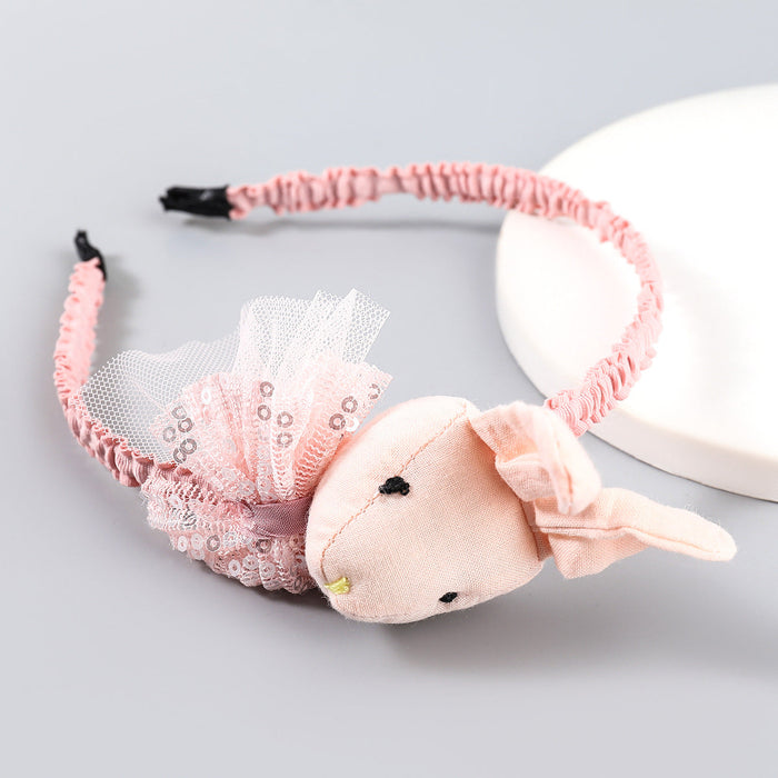 Wholesale children's fabric lace cartoon rabbit headband JDC-HD-JL006 Headband JoyasDeChina pink Wholesale Jewelry JoyasDeChina Joyas De China