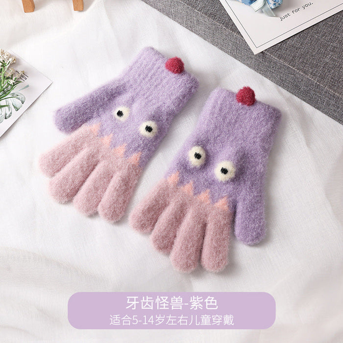Wholesale Children's Warm Crystal Mink Knitted Gloves JDC-GS-RH004 Gloves 润赫 purple Children Wholesale Jewelry JoyasDeChina Joyas De China