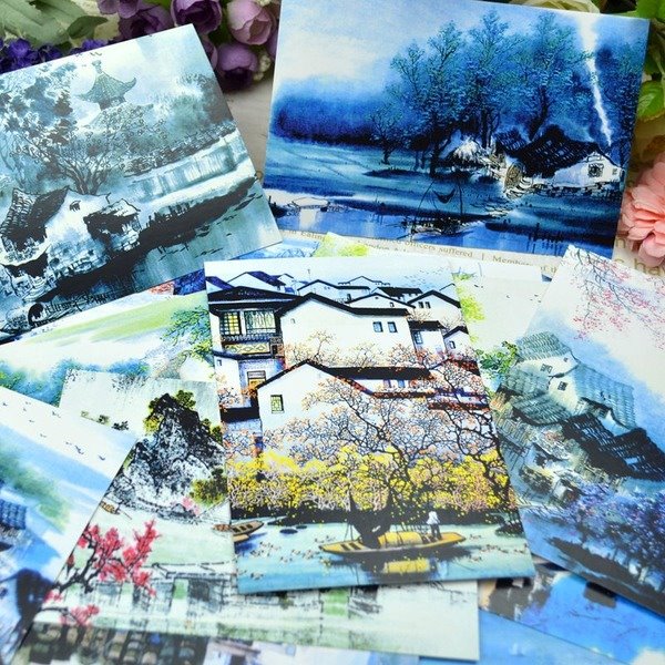 Wholesale Chinese Ink Painting 300gsm Single Copper Card Postcard 18 Pieces/set MOQ≥5 JDC-GC-Hengm027 Greeting Card 恒美 Wholesale Jewelry JoyasDeChina Joyas De China