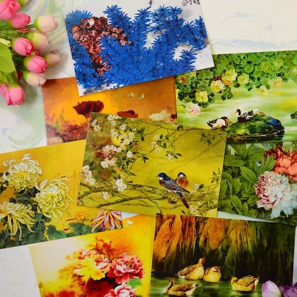 Wholesale Chinese style ink flower and bird postcards 8 pieces/bag MOQ≥5 JDC-GC-Hengm022 Greeting Card 恒美 Wholesale Jewelry JoyasDeChina Joyas De China