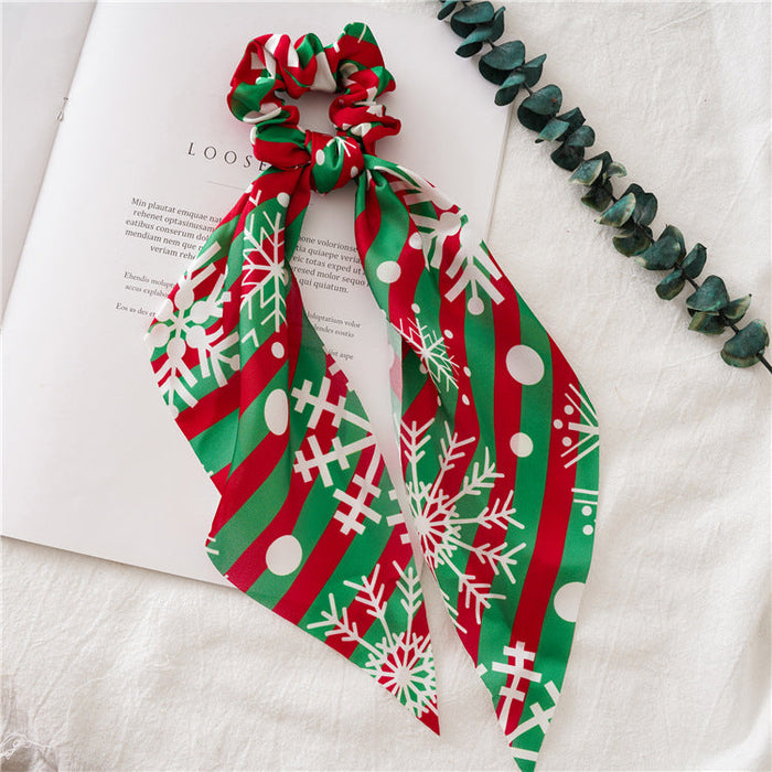 Wholesale Christmas coil ribbon Hair Scrunchies JDC-HS-GSST105 Hair Scrunchies JoyasDeChina Red and green snowflake ribbon Wholesale Jewelry JoyasDeChina Joyas De China