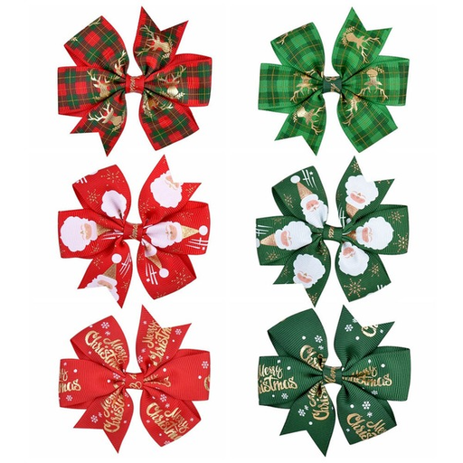 Wholesale Christmas Color Bowknot Polyester Rib Hair Clips JDC-HC-GSYL025 Hair Clips JoyasDeChina 6 colors mixed in a pack Wholesale Jewelry JoyasDeChina Joyas De China
