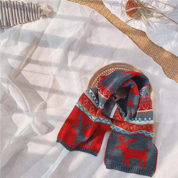 Wholesale Christmas deer red wool children scarf JDC-SC-LH017 scarf 旅禾 Dark grey + jujube Wholesale Jewelry JoyasDeChina Joyas De China