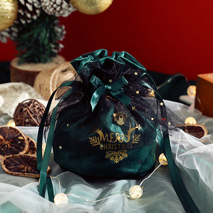Wholesale Christmas Eve Velvet Bag Cloth Gift Box JDC-JP-HuaJ001 Jewelry packaging 花涧 Dark green black yarn 12cmx15cm Wholesale Jewelry JoyasDeChina Joyas De China