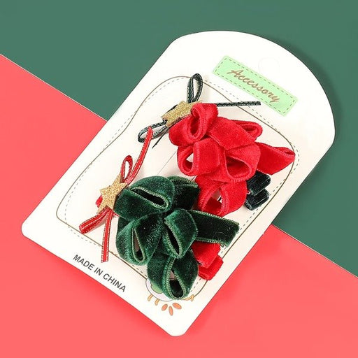 Wholesale Christmas Flannel Bow Star Hair Clips Set JDC-HC-JL032 Hair Clips 氿乐 Wholesale Jewelry JoyasDeChina Joyas De China