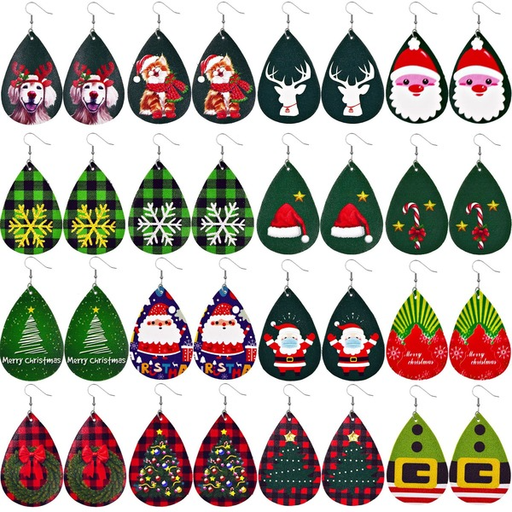 Wholesale Christmas Plaid Christmas Hat Artificial Leather Earrings JDC-ES-ZL008 Earrings JoyasDeChina Wholesale Jewelry JoyasDeChina Joyas De China