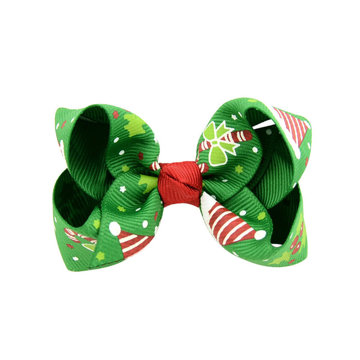 Wholesale Christmas Printed Bowknot Polyester Ribbed Hair Clips JDC-HC-GSYL026 Hair Clips JoyasDeChina 2 Wholesale Jewelry JoyasDeChina Joyas De China