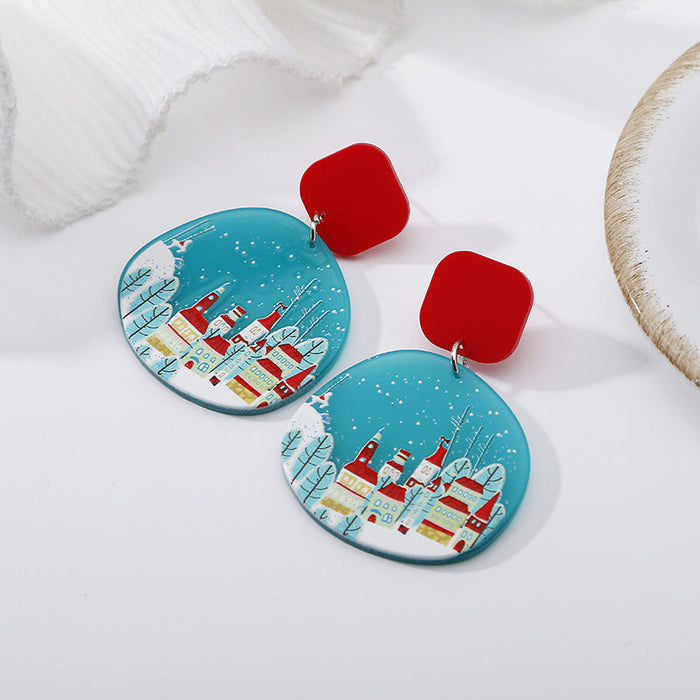 Wholesale christmas snowflake acrylic earrings in Europe and America JDC-ES-YN107 Earrings JoyasDeChina Blue castle studs Wholesale Jewelry JoyasDeChina Joyas De China