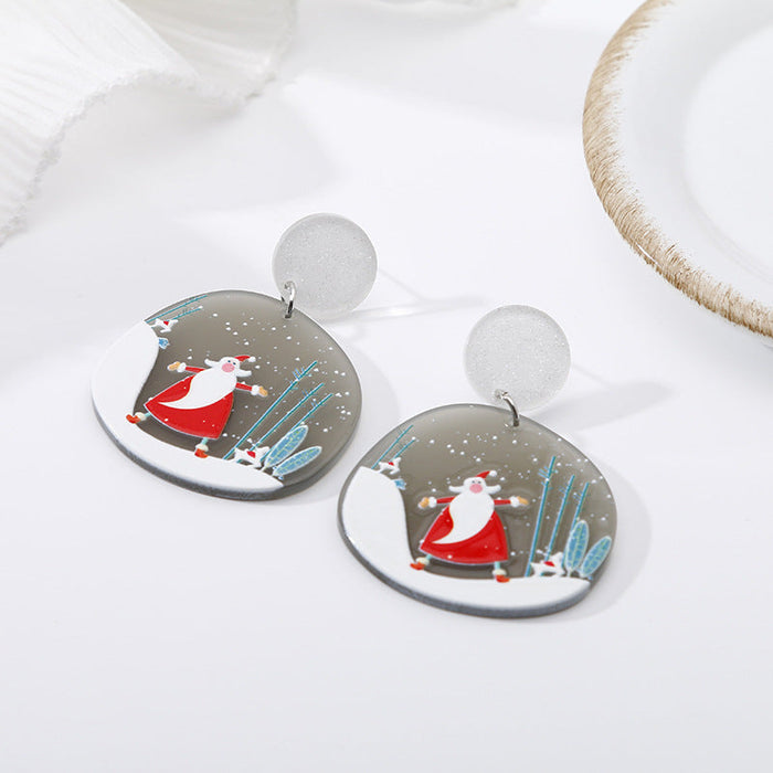 Wholesale christmas snowflake acrylic earrings in Europe and America JDC-ES-YN107 Earrings JoyasDeChina Grey Santa Earrings Wholesale Jewelry JoyasDeChina Joyas De China