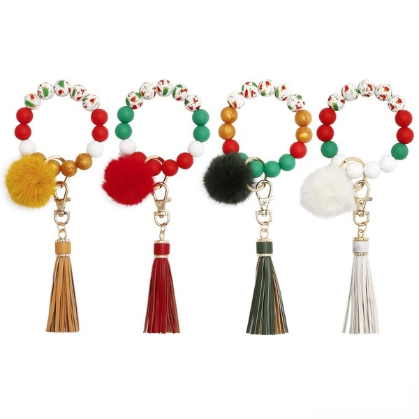 Wholesale Christmas Tassel Hair Ball Leather wristlet keychain JDC-KC-GSJM003 Keychains JoyasDeChina Wholesale Jewelry JoyasDeChina Joyas De China