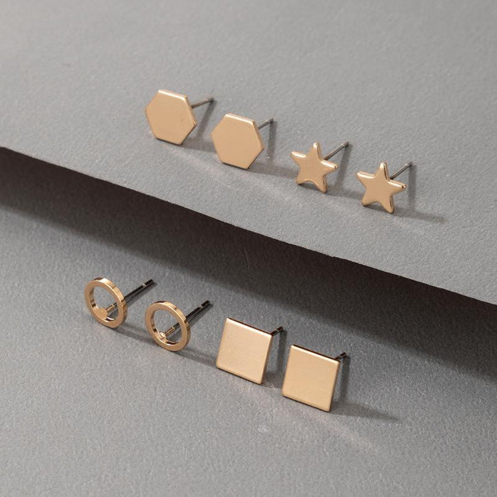 Wholesale circle pentagonal Star Gold Earrings 4 pairs set JDC-ES-C405 Earrings JoyasDeChina 17488 Wholesale Jewelry JoyasDeChina Joyas De China