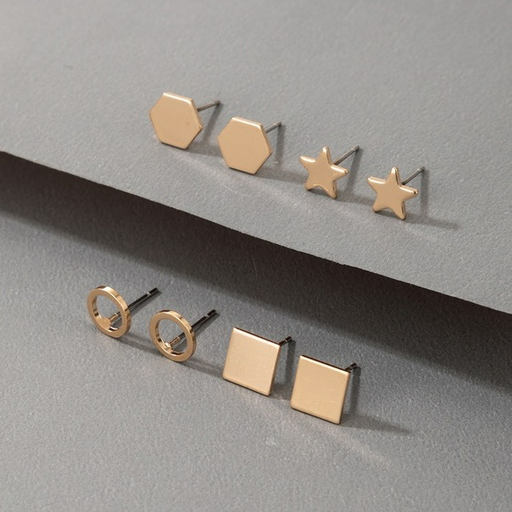 Wholesale circle pentagonal Star Gold Earrings 4 pairs set JDC-ES-C405 Earrings JoyasDeChina Wholesale Jewelry JoyasDeChina Joyas De China