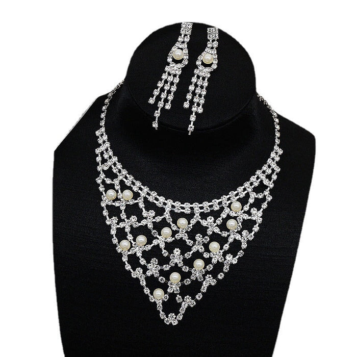 Wholesale Claw Chain Pearl Rhinestone Necklace Earring Combo Set JDC-NE-JX046 Necklaces 锦希 Wholesale Jewelry JoyasDeChina Joyas De China