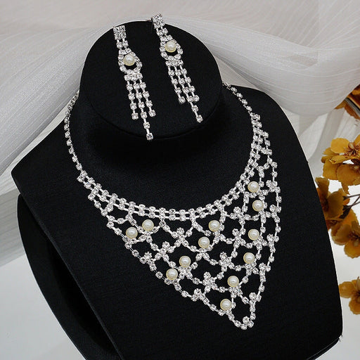 Wholesale Claw Chain Pearl Rhinestone Necklace Earring Combo Set JDC-NE-JX046 Necklaces 锦希 Wholesale Jewelry JoyasDeChina Joyas De China