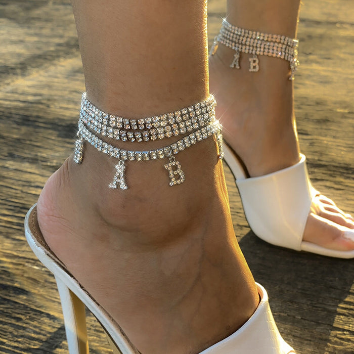 Wholesale Claw Chain Rhinestone Alloy Tennis Chain Letter Anklet JDC-AS-DN003 anklets 道妮 Wholesale Jewelry JoyasDeChina Joyas De China