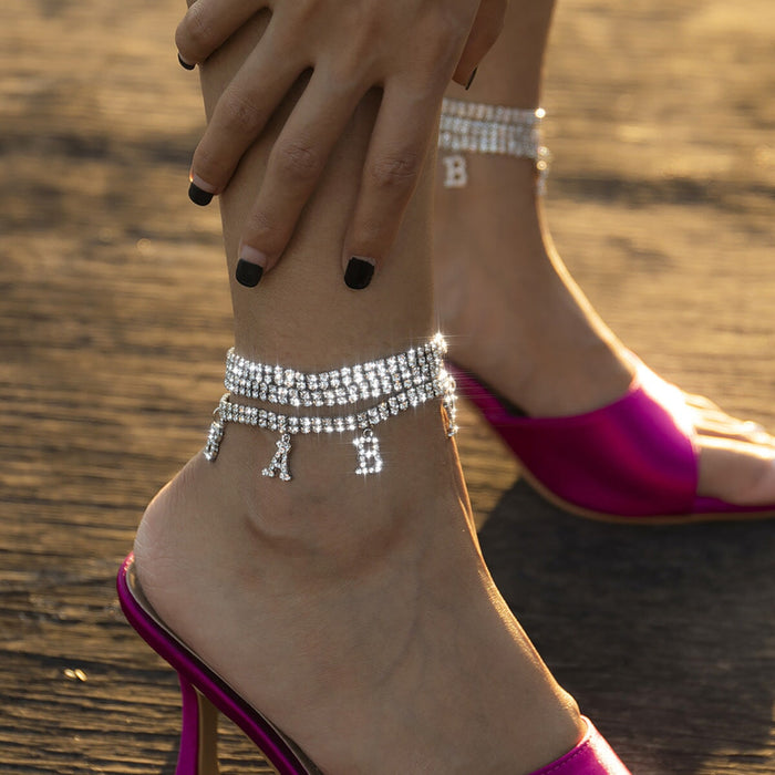 Wholesale Claw Chain Rhinestone Alloy Tennis Chain Letter Anklet JDC-AS-DN003 anklets 道妮 Wholesale Jewelry JoyasDeChina Joyas De China