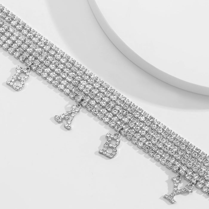 Wholesale Claw Chain Rhinestone Alloy Tennis Chain Letter Anklet JDC-AS-DN003 anklets 道妮 Wholesale Jewelry JoyasDeChina Joyas De China