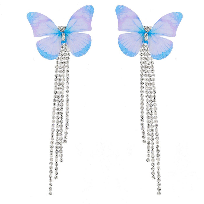 Wholesale Claw Chain Tassel Butterfly Rhinestone Alloy Earrings JDC-ES-JL957 Earrings 氿乐 blue Wholesale Jewelry JoyasDeChina Joyas De China