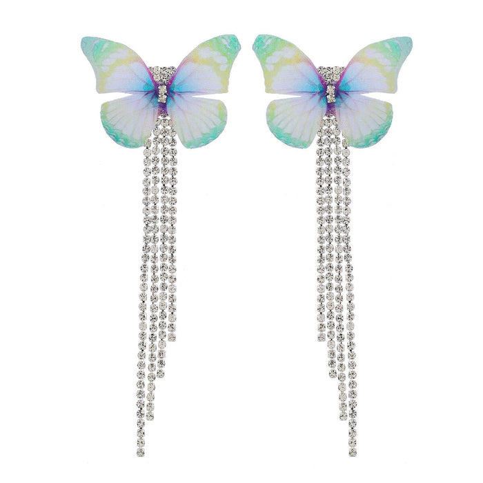 Wholesale Claw Chain Tassel Butterfly Rhinestone Alloy Earrings JDC-ES-JL957 Earrings 氿乐 green Wholesale Jewelry JoyasDeChina Joyas De China