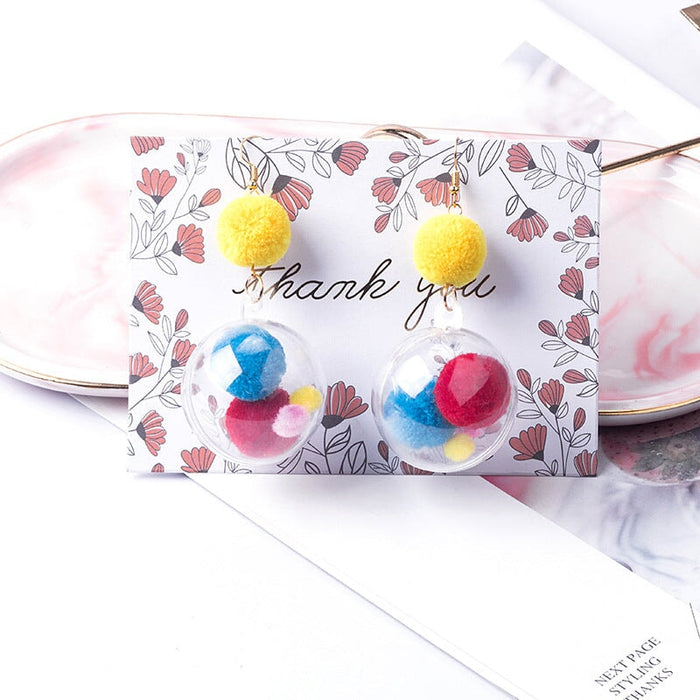 Wholesale Clear Ball Colorful Hair Ball Earrings JDC-ES-GSMDD027 Earrings 萌豆豆 Wholesale Jewelry JoyasDeChina Joyas De China