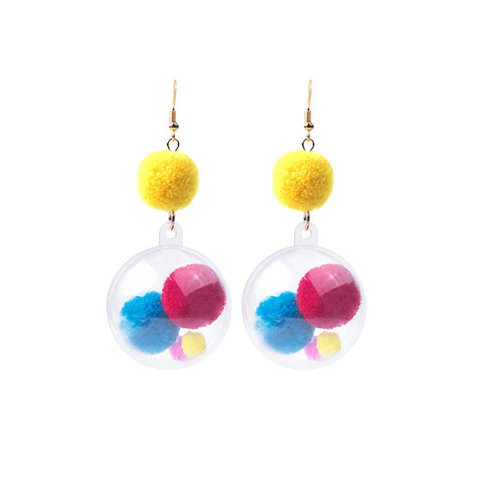 Wholesale Clear Ball Colorful Hair Ball Earrings JDC-ES-GSMDD027 Earrings 萌豆豆 Wholesale Jewelry JoyasDeChina Joyas De China