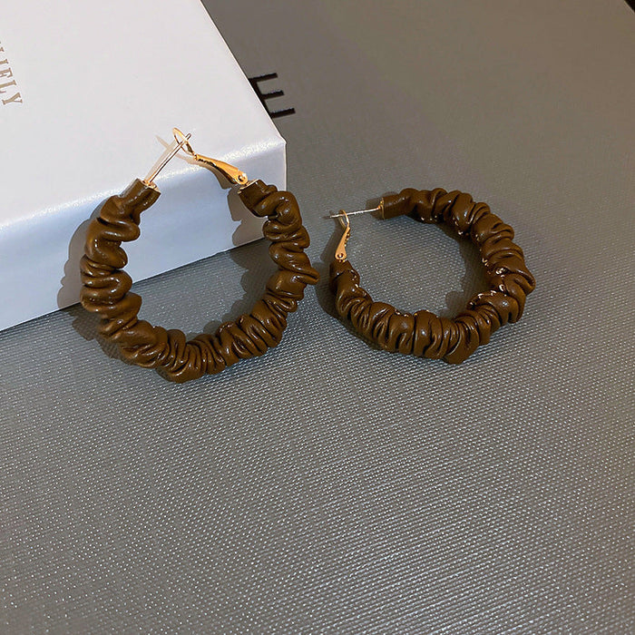 Wholesale coffee leather Circle Earrings JDC-ES-BY037 Earrings 宝钰 Wholesale Jewelry JoyasDeChina Joyas De China