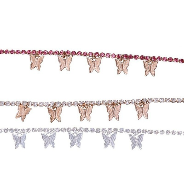 Bulk Jewelry Wholesale color alloy beach rhinestone butterfly anklet JDC-AS-GSMH001 Wholesale factory from China YIWU China