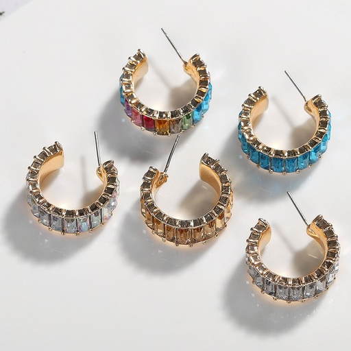 Bulk Jewelry Wholesale color alloy C-shaped colored diamond earrings JDC-ES-V038 Wholesale factory from China YIWU China