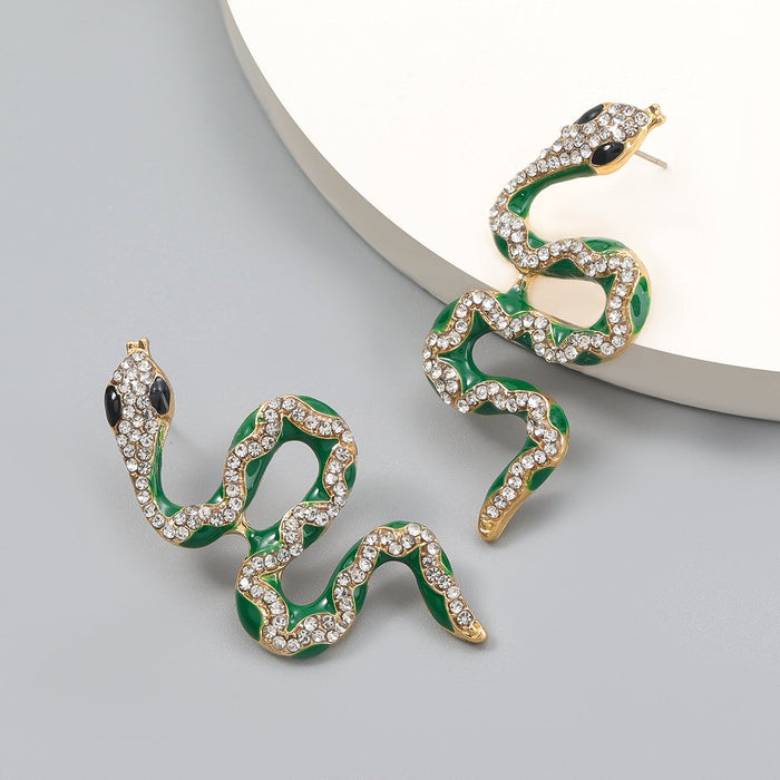 Wholesale color alloy drop oil Rhinestone snake earrings JDC-ES-CL009 Earrings JoyasDeChina green Wholesale Jewelry JoyasDeChina Joyas De China