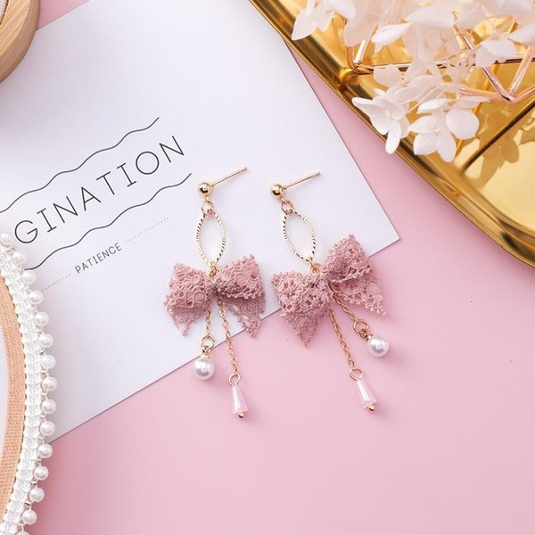 Bulk Jewelry Wholesale color alloy lace bow Tassel Earrings JDC-ES-RL030 Wholesale factory from China YIWU China