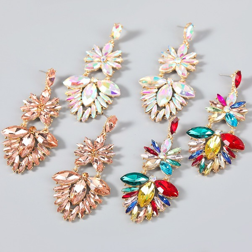 Bulk Jewelry Wholesale color alloy multi-layer willow-shaped diamond-encrusted flower earrings JDC-ES-CL008 Wholesale factory from China YIWU China