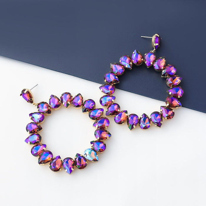 Wholesale color alloy multi-layered water drop-shaped Rhinestone-encrusted round earrings JDC-ES-GSJJ079 Earrings JoyasDeChina purple Wholesale Jewelry JoyasDeChina Joyas De China