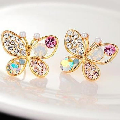 Wholesale color alloy pearl butterfly pierced colored diamond earrings JDC-ES-YX121 Earrings JoyasDeChina Wholesale Jewelry JoyasDeChina Joyas De China