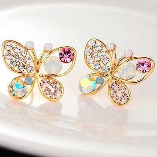 Wholesale color alloy pearl butterfly pierced colored Rhinestone earrings JDC-ES-YX121 Earrings JoyasDeChina Wholesale Jewelry JoyasDeChina Joyas De China