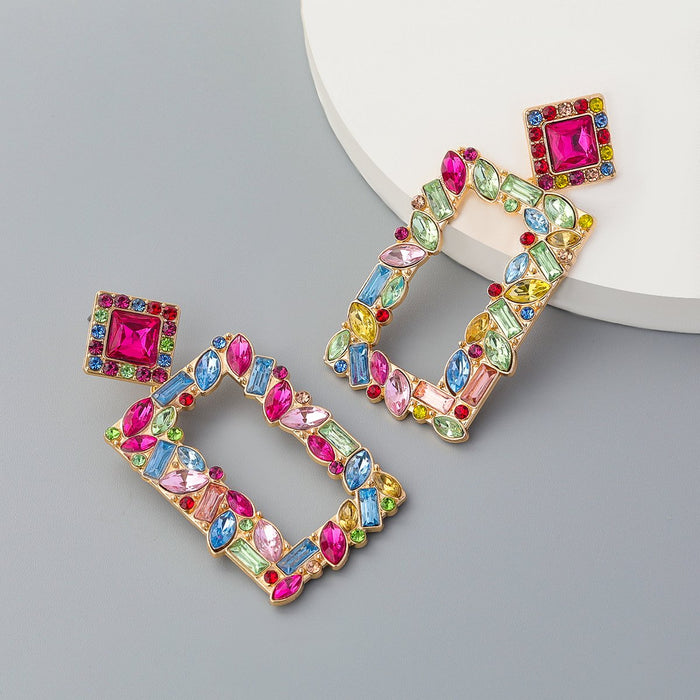 Bulk Jewelry Wholesale color alloy rectangular drill drill color diamond earrings JDC-ES-RXCL002 Wholesale factory from China YIWU China
